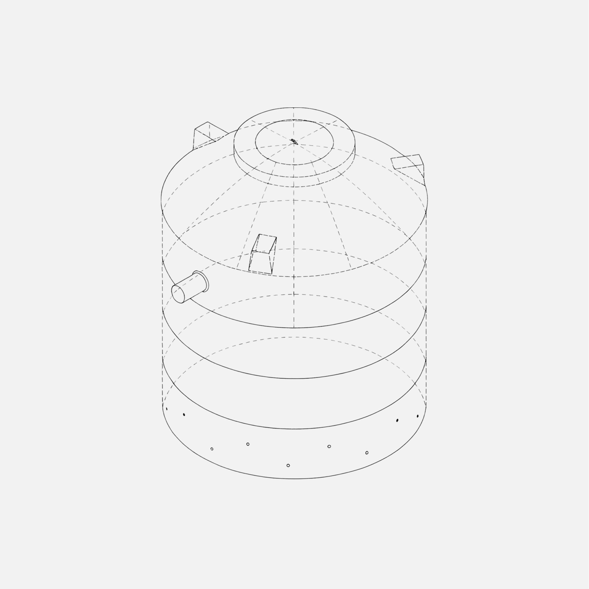 Technische Zeichnung eines monolithischen Betonbehälters für Abwassertechnik
